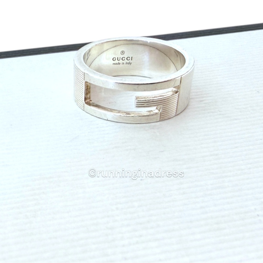 Authentic Gucci G Logo Cut-Out Ring Sterling Silver 925 Vintage Band Size 9